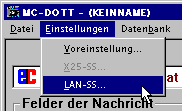 Menü/Einstellungen/X25/LAN-Schnittstelle