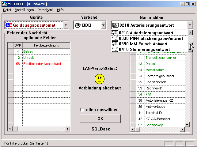 Auswahl der Nachricht in MC-DOTT