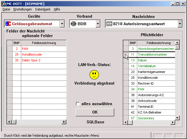 Optionale Felder in der MC-DOTT-Maske